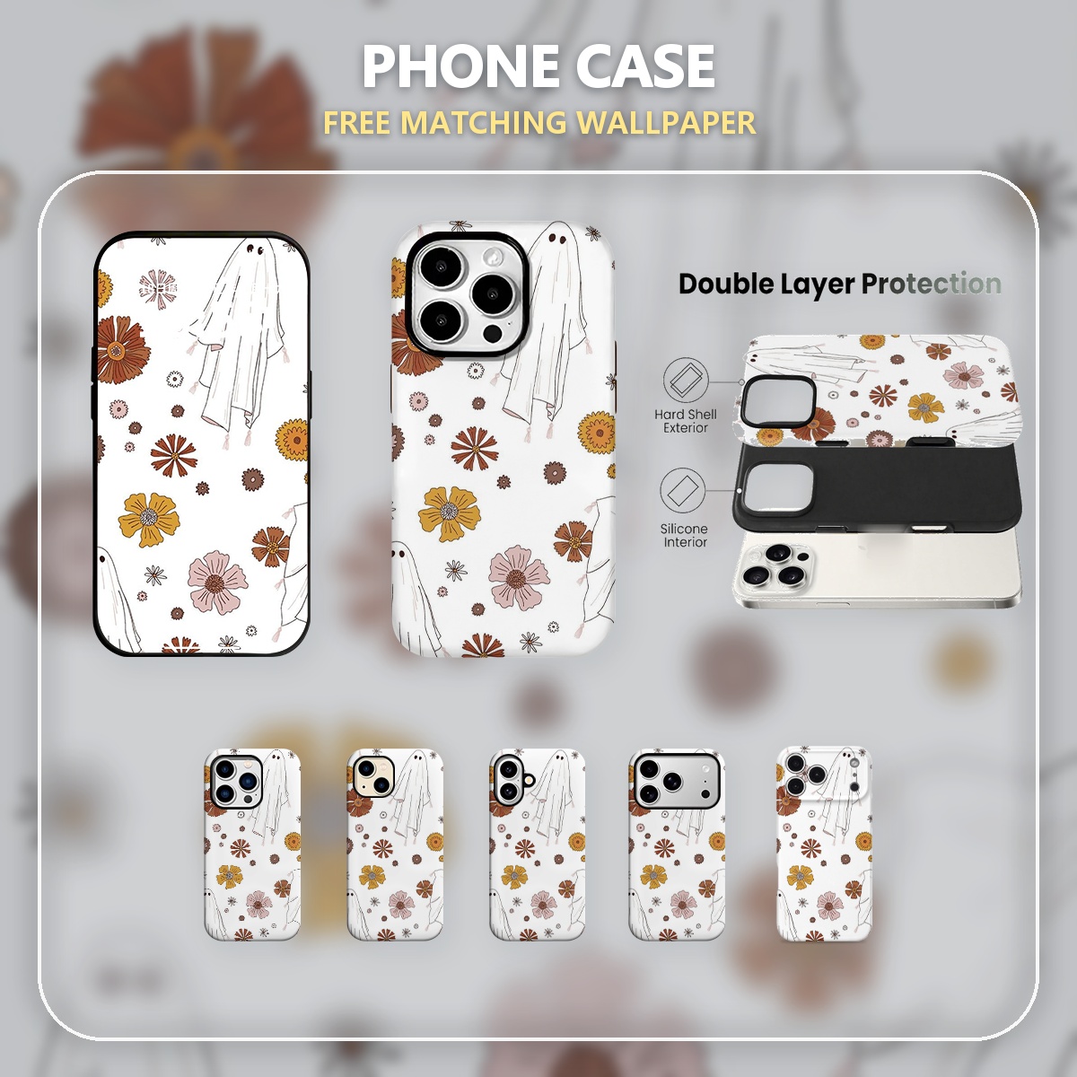 Apple Iphone 15 - Halloween Ghost And Flowers Pattern Phone